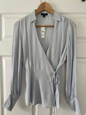 J. Crew Pale Blue Wrap-Style Blouse